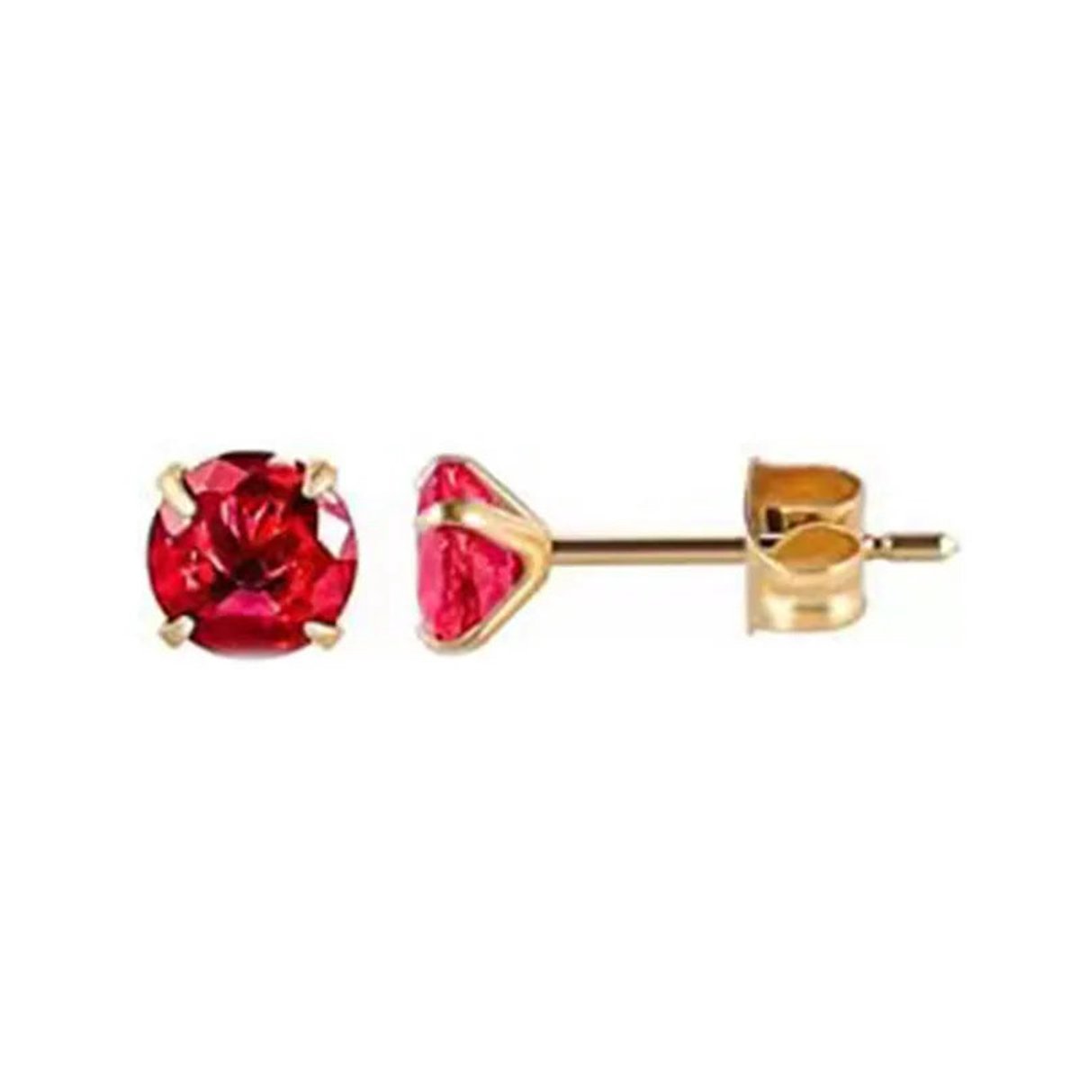 Stalen Ronde Oorstekers Goudkleurig Zirkonia 5 mm –Rood