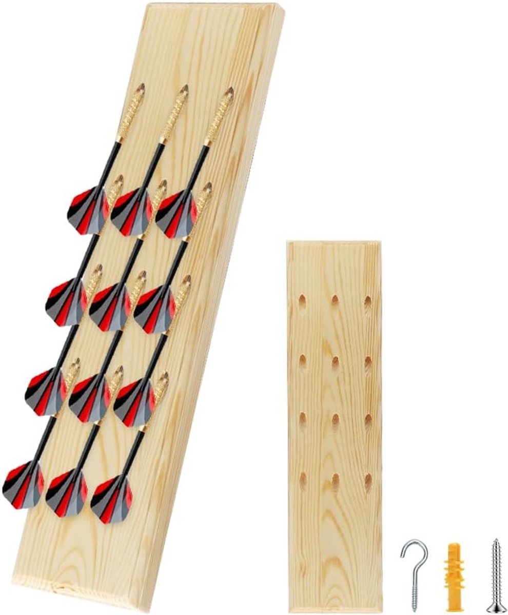 Dartpijlhouder van hout voor 12 darts, wandmontage, opbergen van stalen en softdarts, dartaccessoires en schrijfwaren, natuurhoutkleur