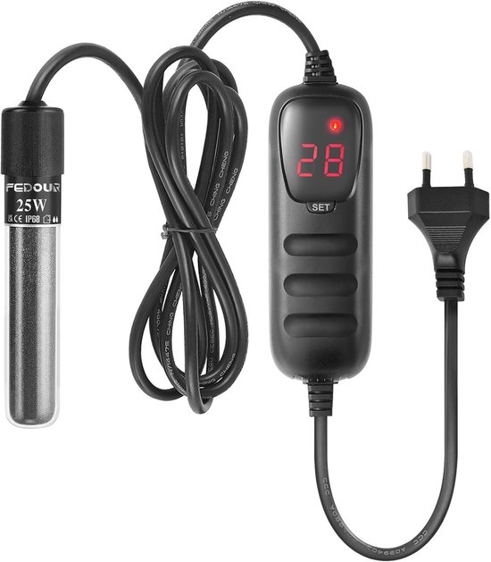 Mini Aquarium Verwarmingselement 25W: Digitale Heater voor 1-25L Vissen- en Schildpaddenbak, Temperatuurregelaar voor Zoet- en Zoutwater Aquaria