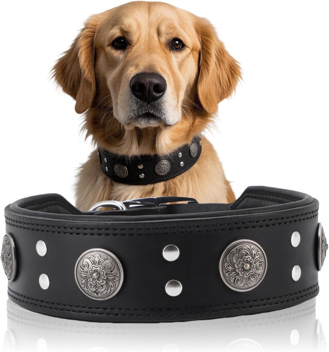 Robuuste Leren Hondenhalsband van 5 cm Breed, Verstelbaar met Metalen Gesp voor Grote en Middelgrote Hondenrassen