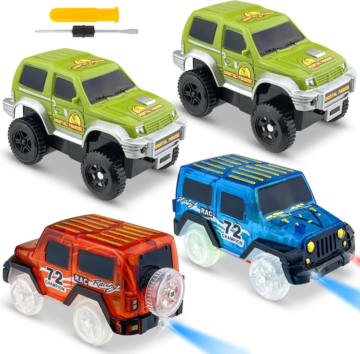 4-delige Speelgoed Auto Set voor Kinderen van 3-5 Jaar, Elektrische Raceauto's, Cadeaus voor Kerst en Verjaardag, Familie Speelgoed Racebaan