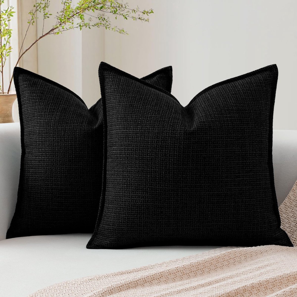 Kussenslopen set van 2 - Effen 40 x 40 cm - Linnenstructuur - Moderne decoratie voor woonkamer - ShopVlot
