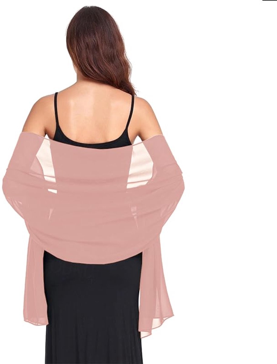 Stola sjaal 190 cm x 80 cm - zijden chiffon - lichtroze - ideaal voor elegantie - ShopVlot