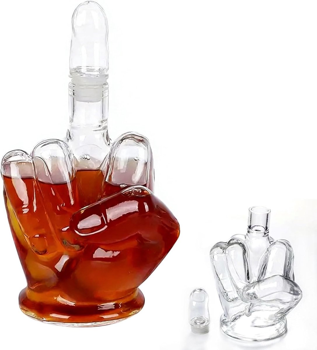 Unieke 3D Middenvinger Whiskey Decanter 1000ml - Creatief Geschenk voor Vader, Echtgenoot of Vriend met Sluiting en Transparant Design