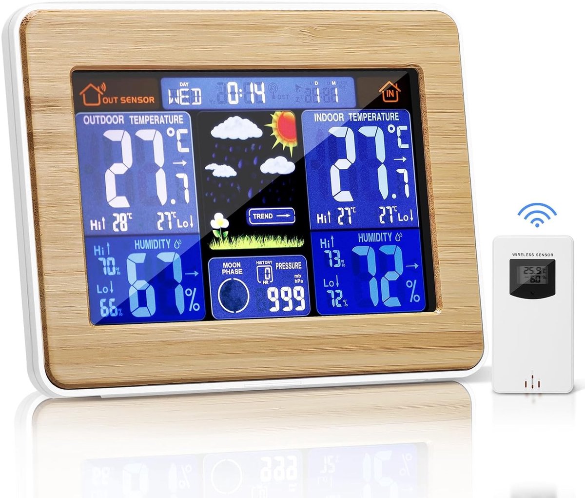 Draadloos Weerstation - Biologisch - Temperatuur en Vochtigheidsmeter met Digitale Klok en Alarm - Voor Binnen en Buiten