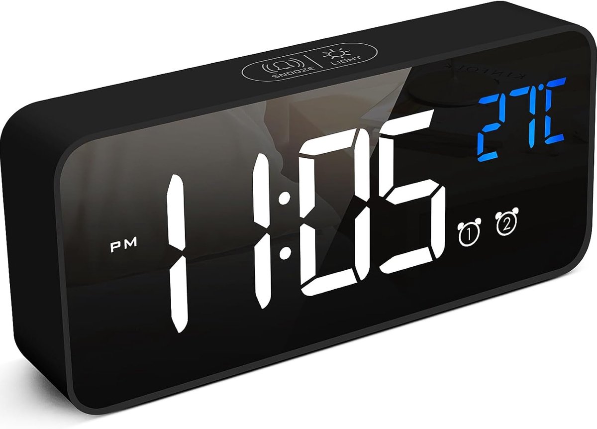【Verbeterd】 Digitale wekker 2.0, LED-digitale klok met temperatuurweergave, instelbare helderheid, snooze-functie, spraakbediening, 12/24-uurs tijdweergave, USB-poort