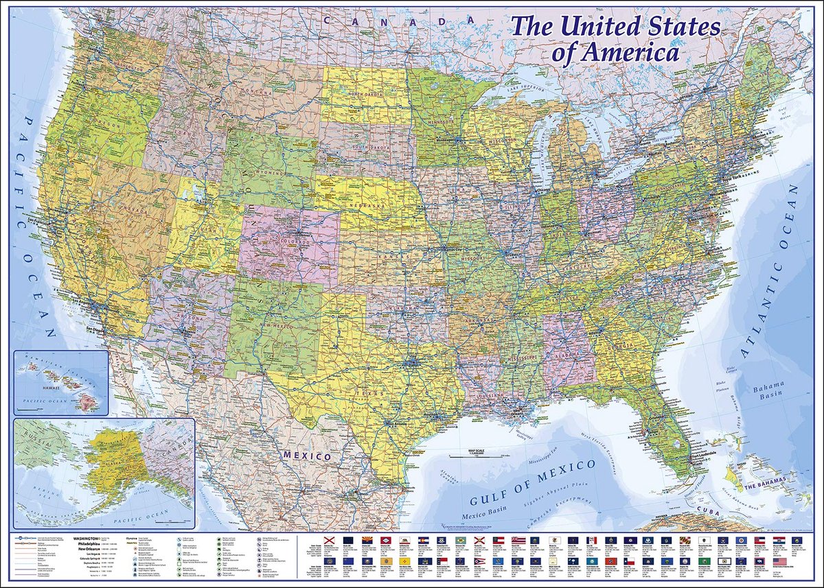 USA landkaart poster XXL - 140 x 100 cm - premium kwaliteit - perfect voor wanddecoratie - ShopVlot