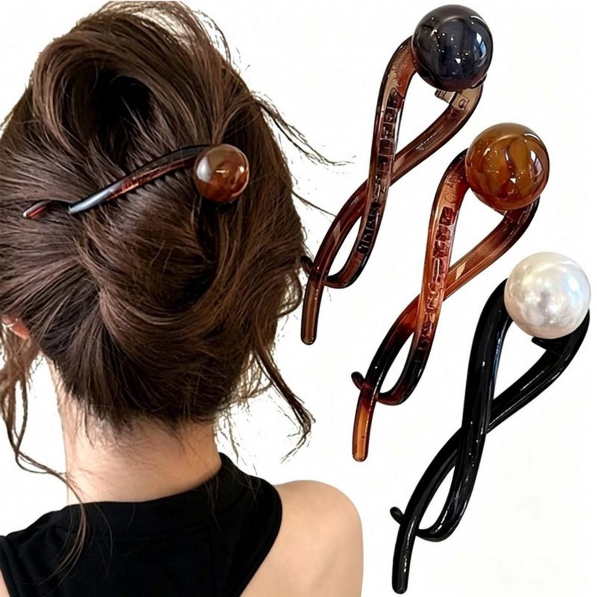 Franse knoophaarclips, parelhaarclips, antislip, 6-pack