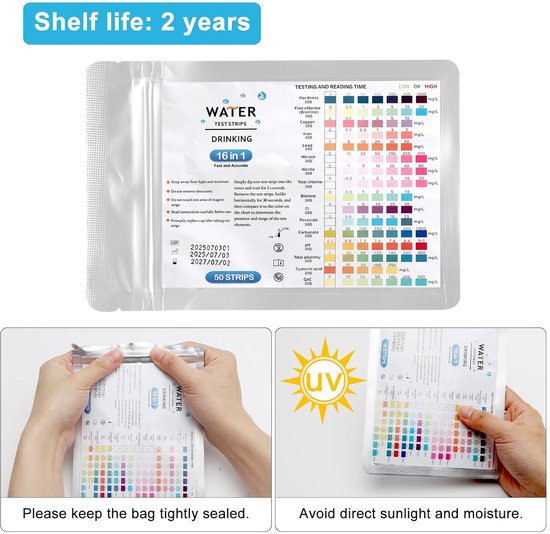 50 x 16 in 1 Teststrips voor Drinkwater, Waterhardheid, PH, Lood, IJzer en Koper meten, Ideaal voor Kraanwater en Aquariums — afbeelding 4