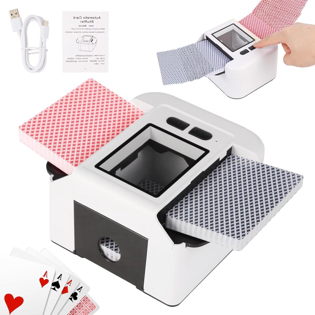 Automatische Kaartenschudder - Kaartspellen Accessoire - Spelavonden - Oplaadbaar USB - Voor 1-2 Decks - Wit