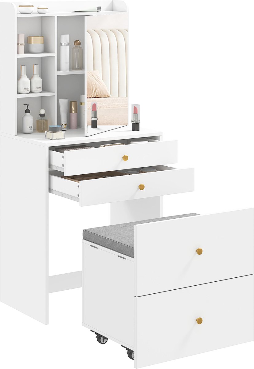 HOMCOM Vanity Table Set-Leinen (100 % Polyester), Spanplatte-Weiß