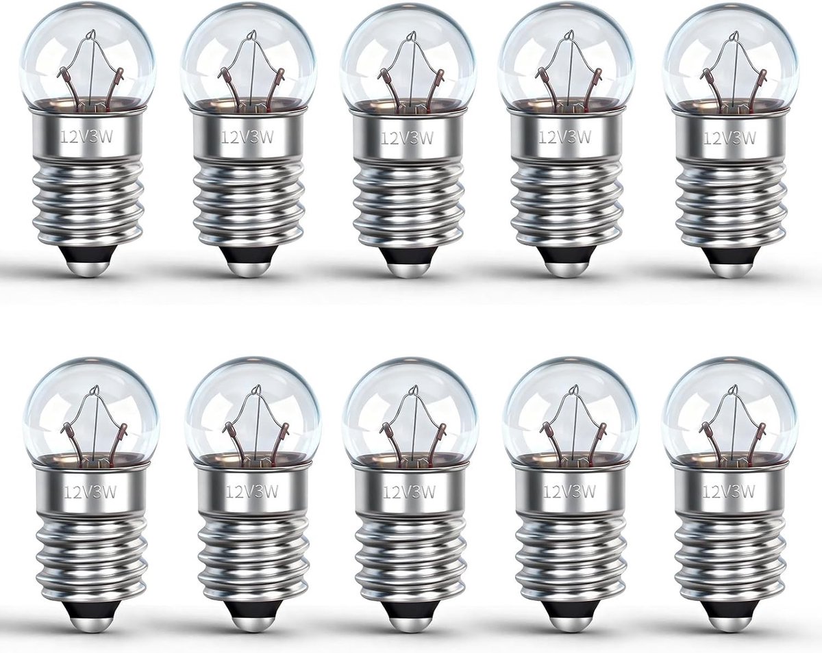 Set van 10 E10 LED Lampen 12V 0.25A Warm Wit 3000K Mini Schroefbasis Vervangingslampen voor Experimentele Verlichting en Kerstdecoratie