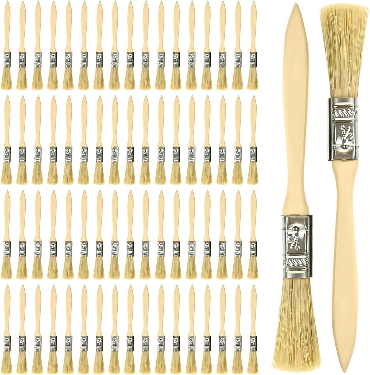 70 Stuks 10mm Chip Brushes met Houten Handvat voor Schilderen, Decoratie en DIY Projecten voor Muren, Meubels en Tuinhekken