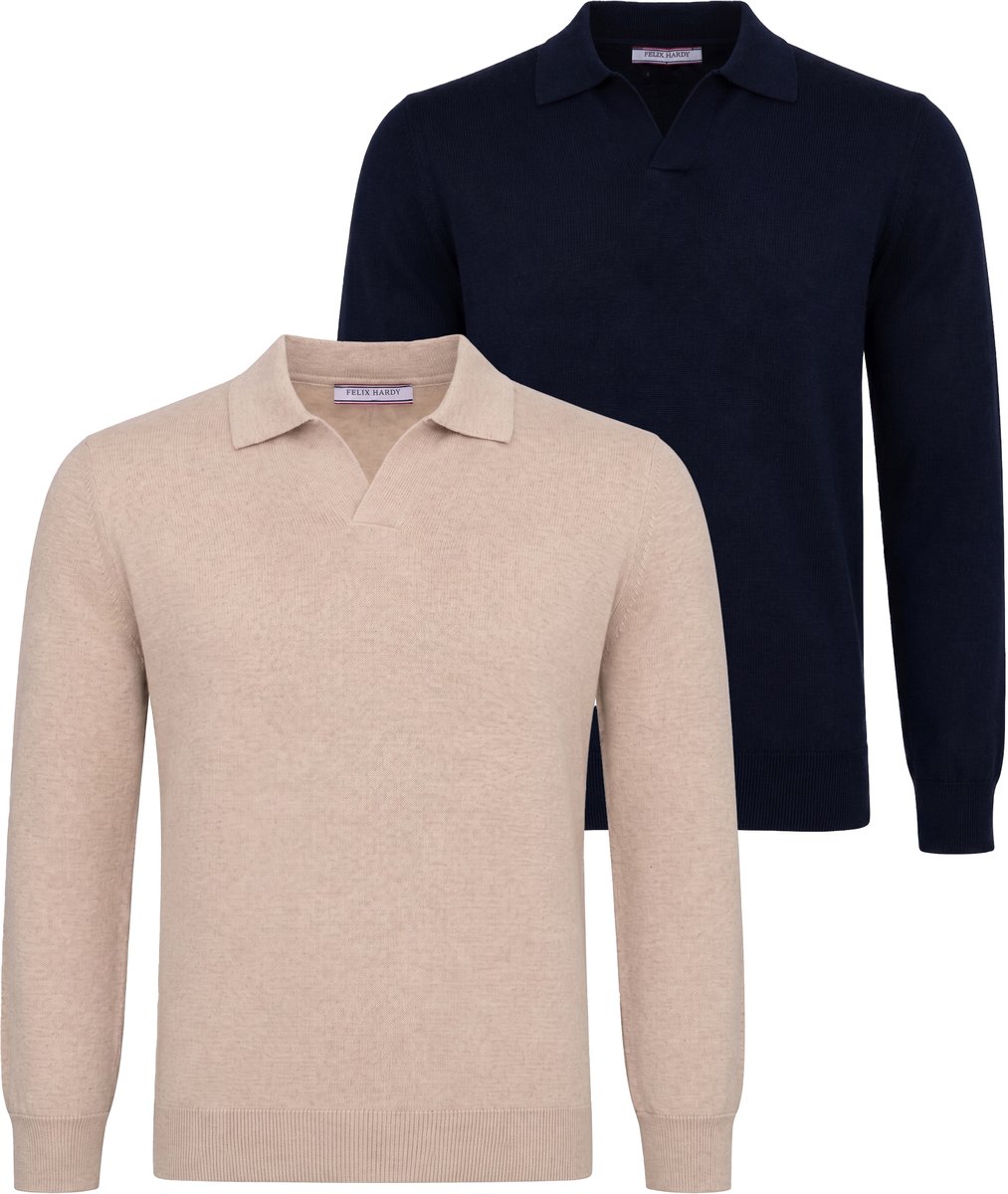 Felix Hardy Set Van 2 Truien Met Polokraag - 100% Katoen Heren Beige-Navy - S