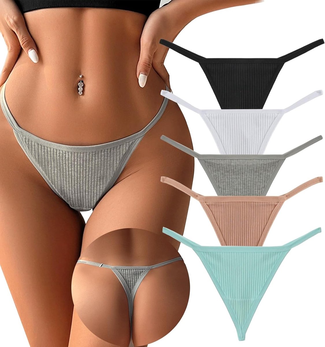 Dames Katoenen Elastische T-Back String Ondergoed - Naadloze Lage Taille Sexy G String Slip
