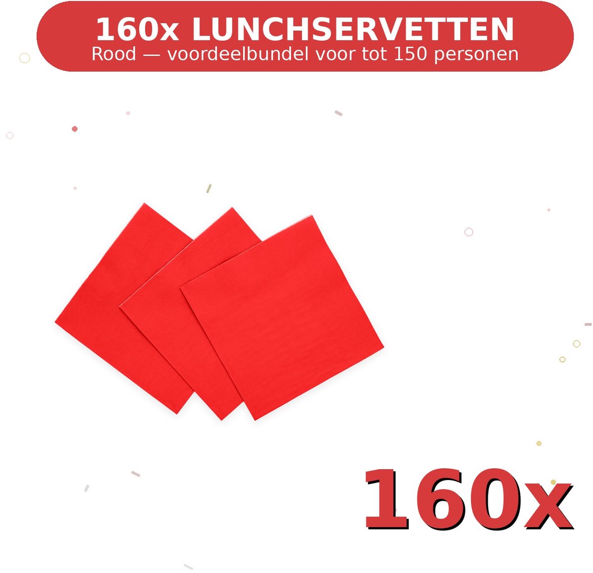 Lunch servetten 33x33cm FSC Rood - Voordeelverpakking 160 Stuks voor tot 150 Personen - Feestartikelen