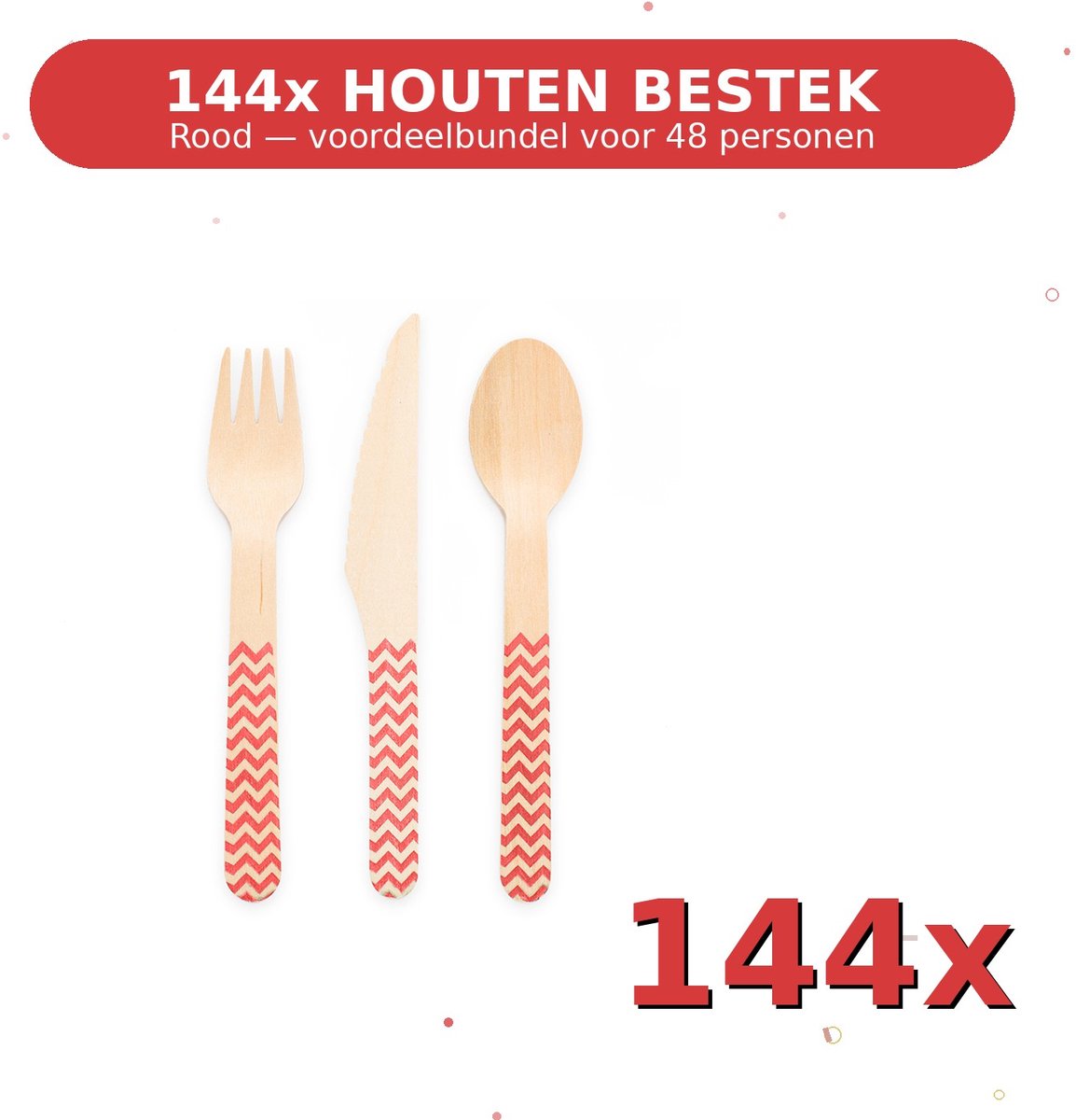 Houten bestek FSC Rood - Voordeelverpakking 144 Stuks voor tot 48 Personen - Feestartikelen