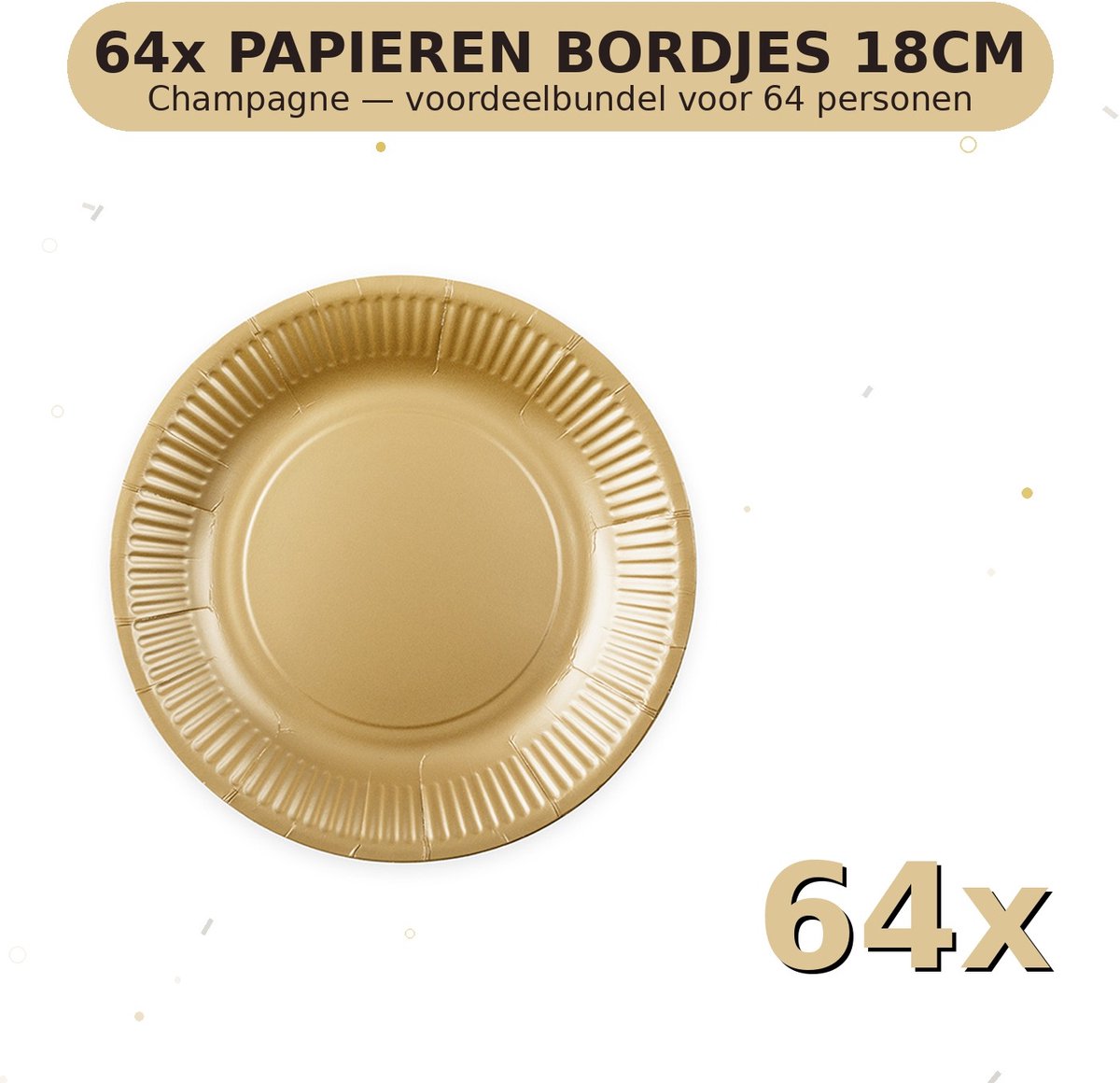 Bordjes 18cm FSC Champagne - Voordeelverpakking 64 Stuks voor tot 64 Personen - Feestartikelen
