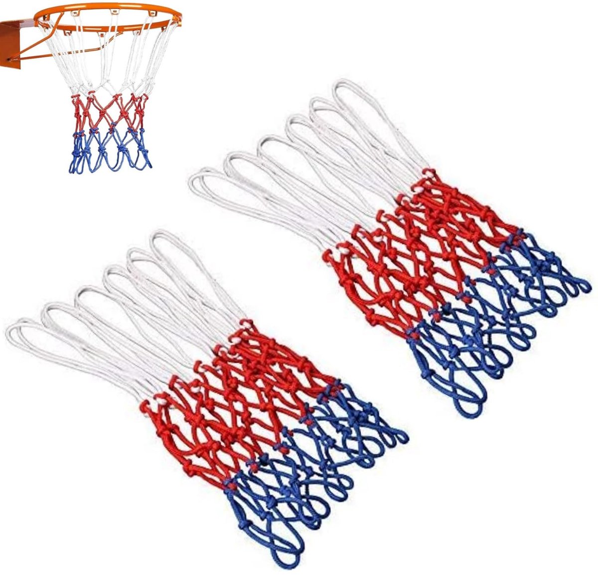 JJiaoLinin Heavy Duty basketbalnet, 2 stuks nylon basketbalnet, 12 lussen, rood/wit/blauw basketbalnetten voor - ShopVlot