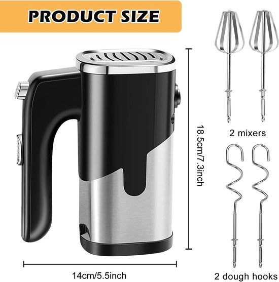 Handmixer - Wit - 800 W - Elektrische Mixer met 5 Snelheden en Accessoires - Voor Bakken en Slagroom Mengen — afbeelding 2