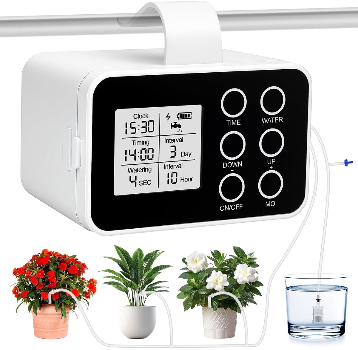 ZWOOS Automatische irrigatie, tuinirrigatiesysteem met automatische timer, 20 druppelstralers en 15 m slang, 2000 mAh - ShopVlot