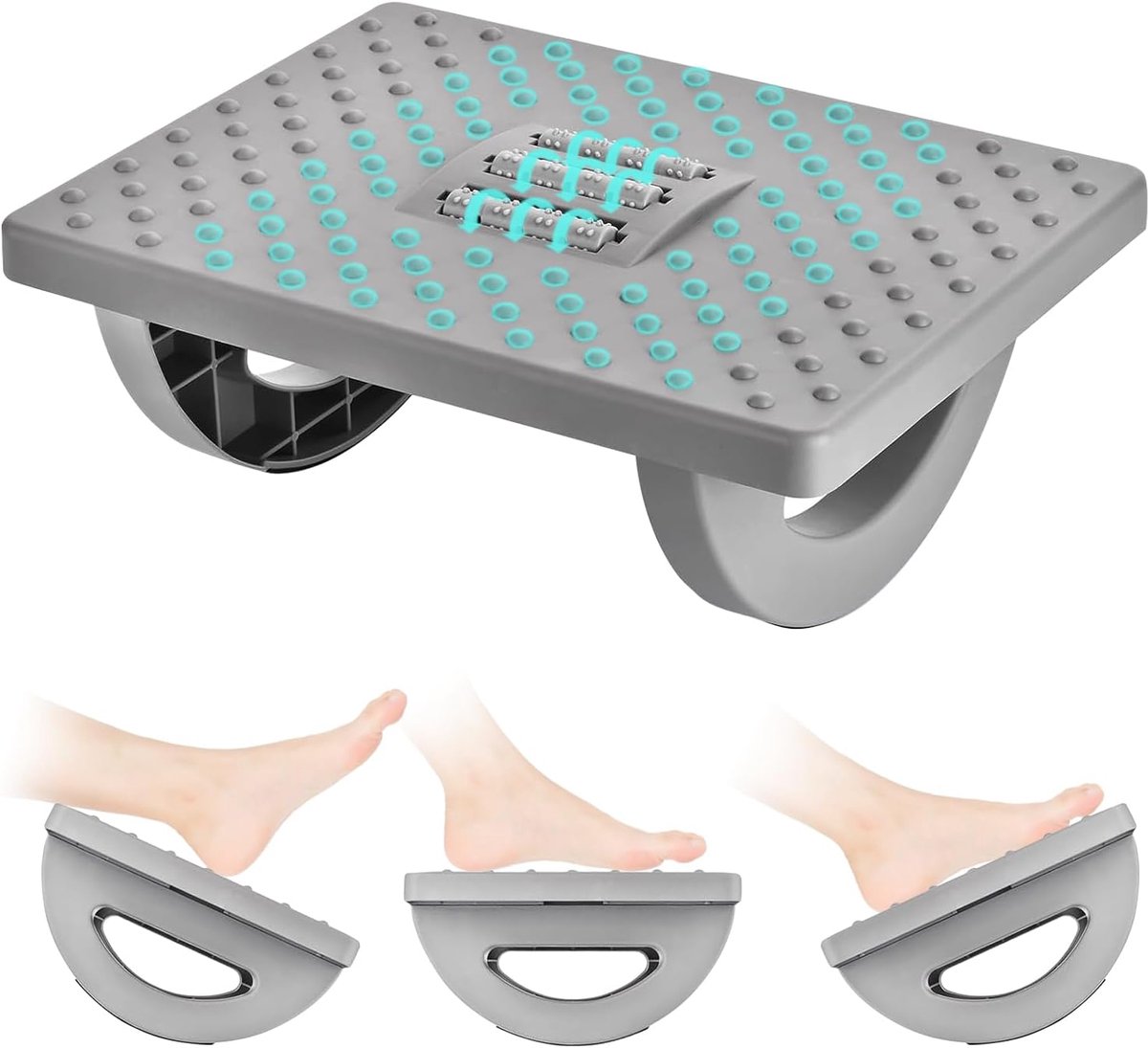 Ergonomic Foot Stool - Adjustable Footrest Under Desk with Roller Massage (Grey) - ShopVlot