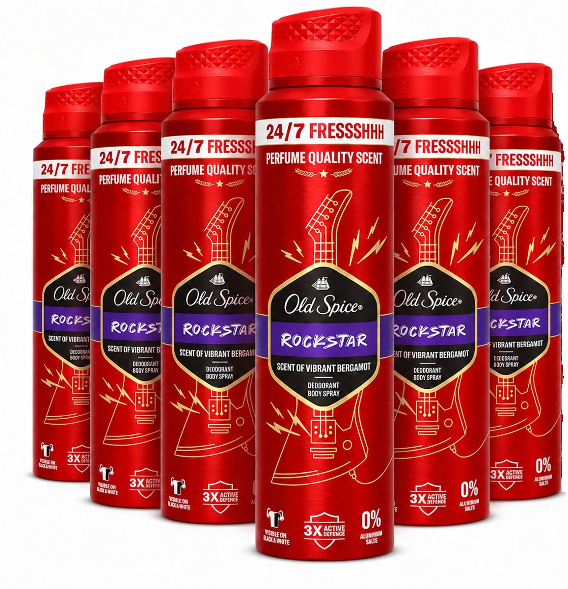 Old Spice Rockstar Deodorant Body Spray – 6 x 150 ml – Bergamot Geur – 24/7 Fresh