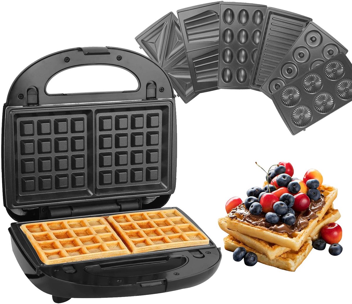 Croque Monsieur, 750 W, sandwichmachine, elektrische paninipers, anti-aanbakplaten en afneembare platen, wafelijzer - ShopVlot