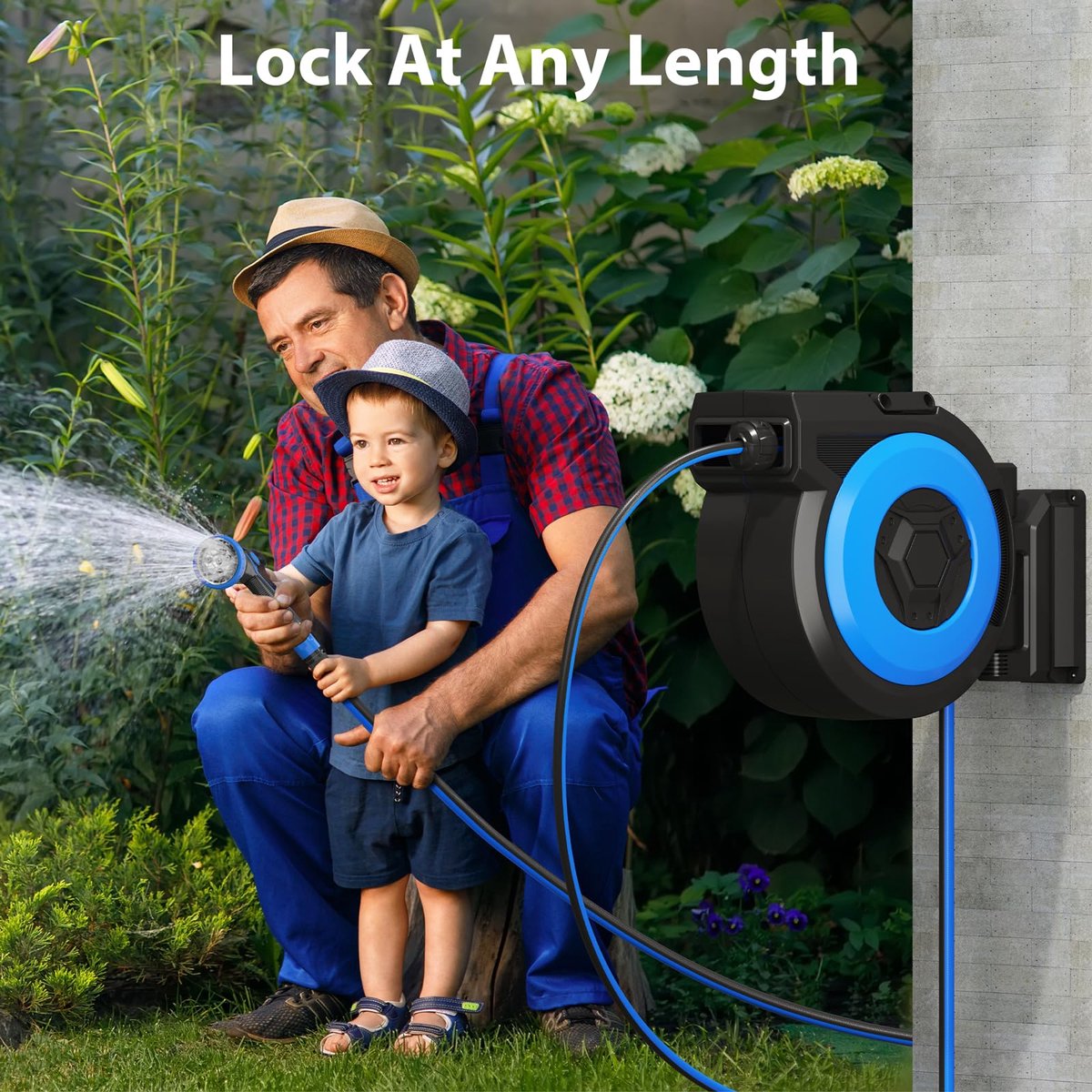 Tuinslanghaspel 30 m - automatische wandmontage - 180 graden draaibaar - handige multidouche - ShopVlot