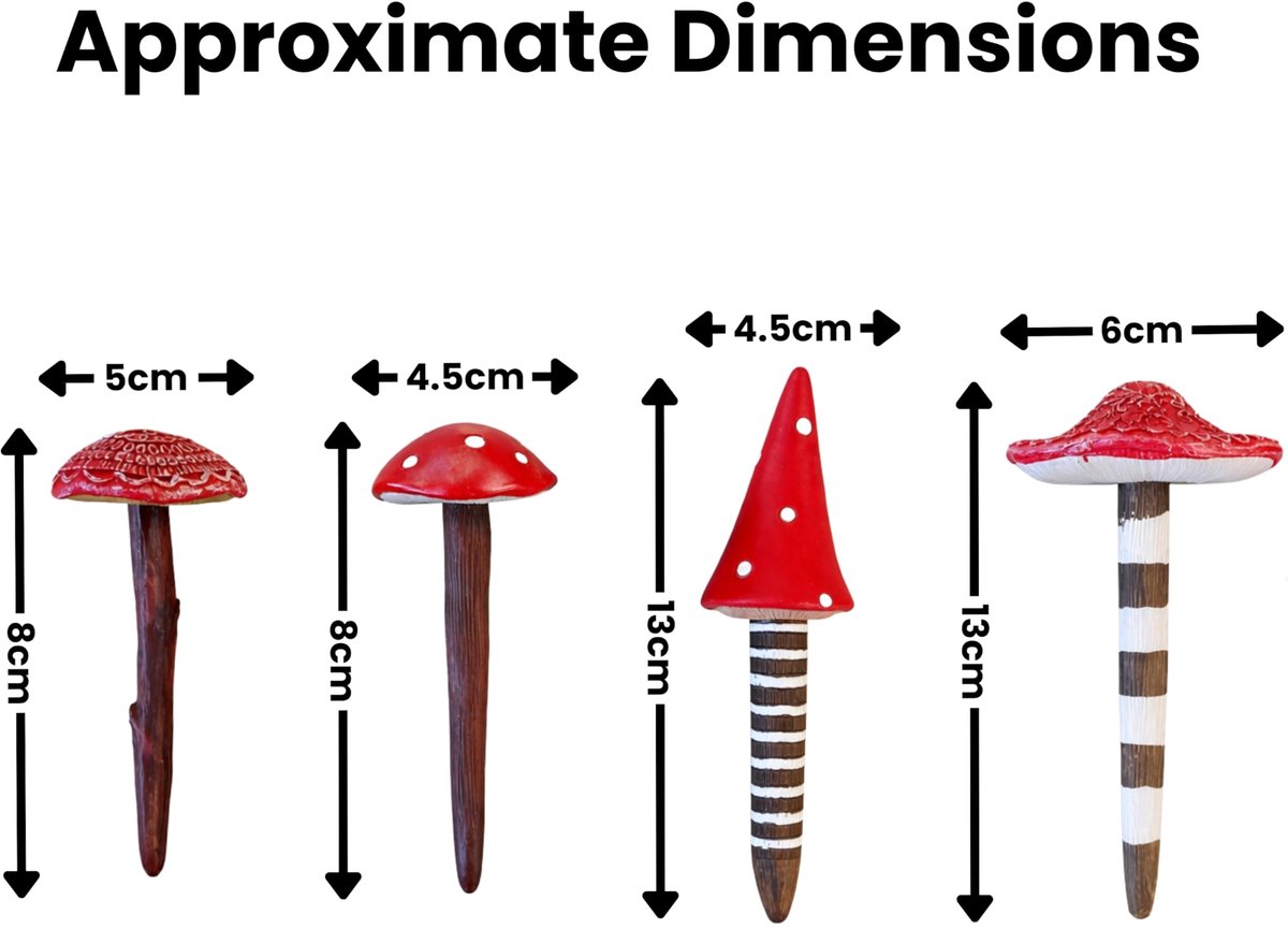 Tuin Paddestoelen Ornamenten Set Van 4 - Rode Hars Mini Standbeelden - Weerbestendig - ShopVlot