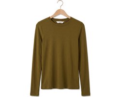 SELECTED WOMEN Slfmanja Ls O-neck Tops & T-shirts Dames - Shirt - Olijf - Maat L