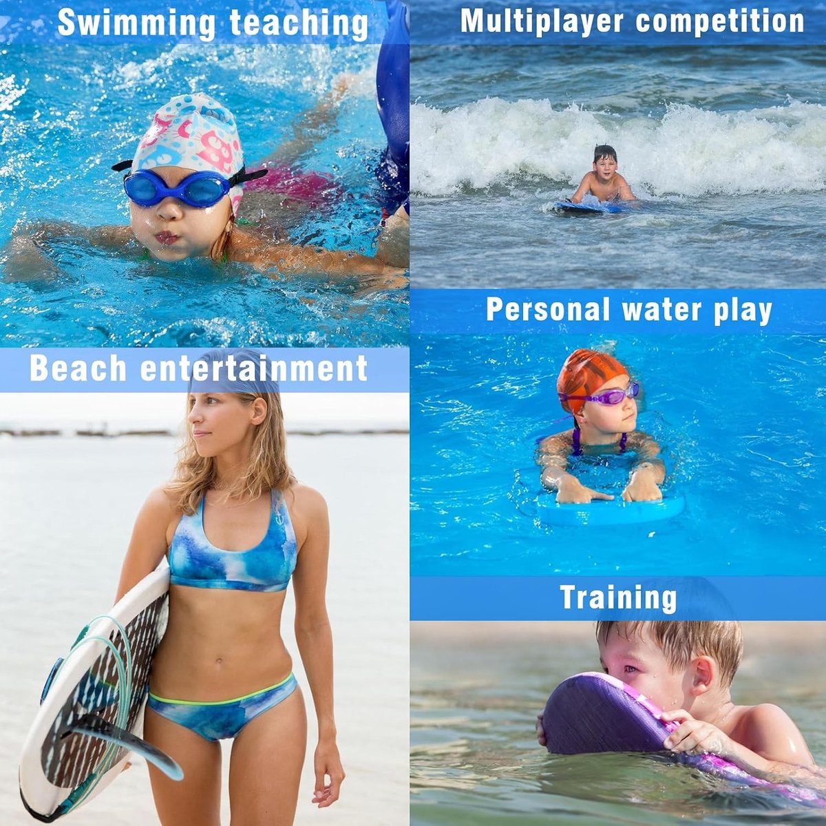 Zwemboard van Foam voor Kinderen en Volwassenen, U-vormig Drijvend Kickboard met Handvatten voor Beginners en Zwemtraining