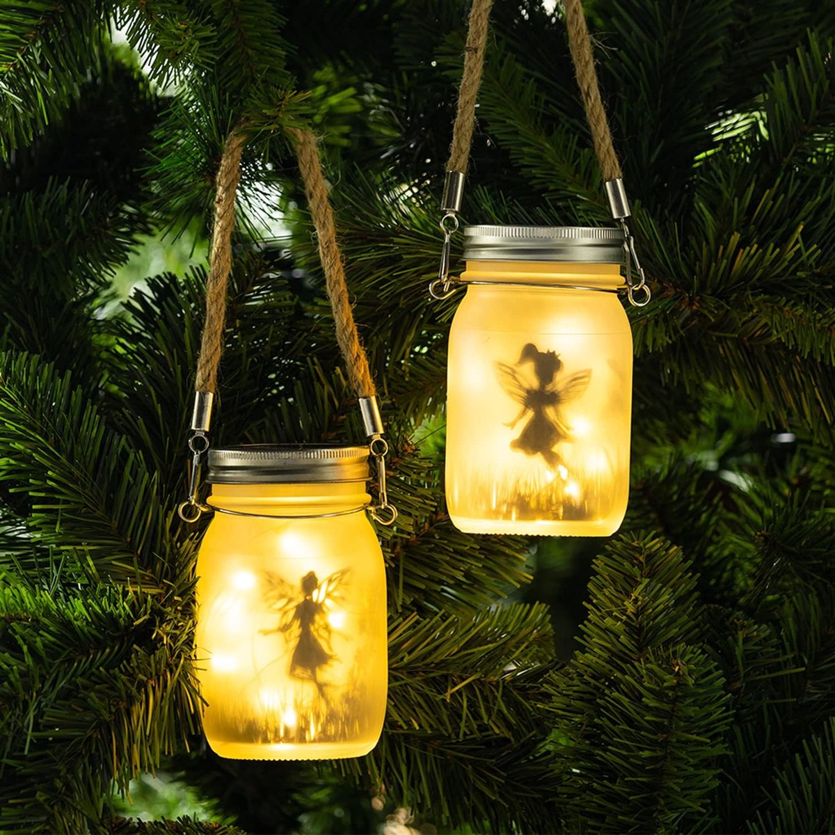 Zonnelantaarns buiten 2 stuks - glazen pot - 30 leds - sfeervolle tuindecoratie - ShopVlot