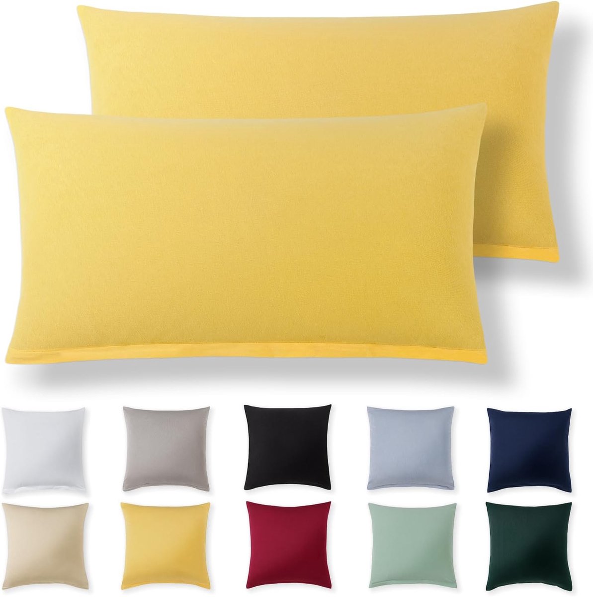 Kussensloop 40 x 70 cm - geel - 100% jersey katoen - superzacht met ritssluiting - ShopVlot