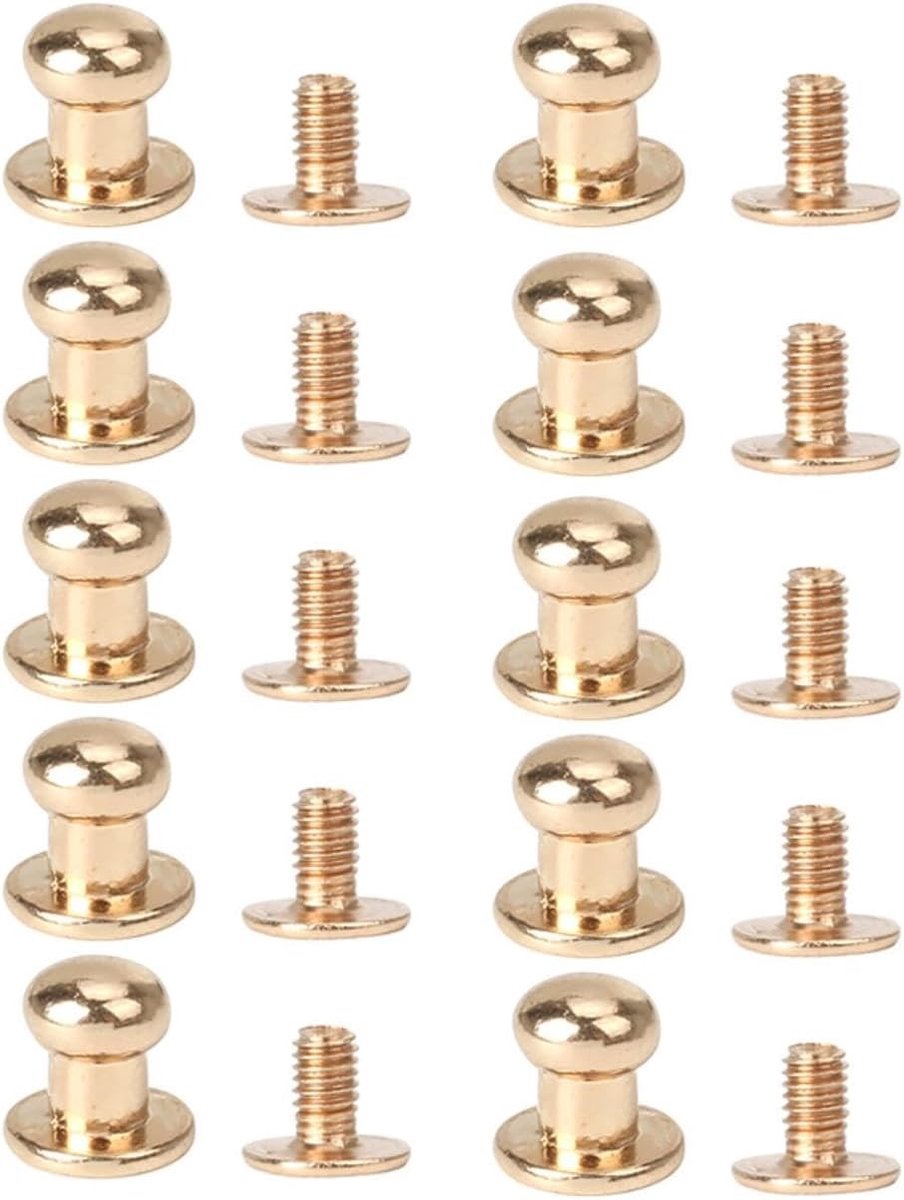 10 Stuks Gouden Ronde Knoppen met Schroeven - Zink Legering Rivets Kit voor DIY Leren Accessoires, Tas en Riem (6mm)