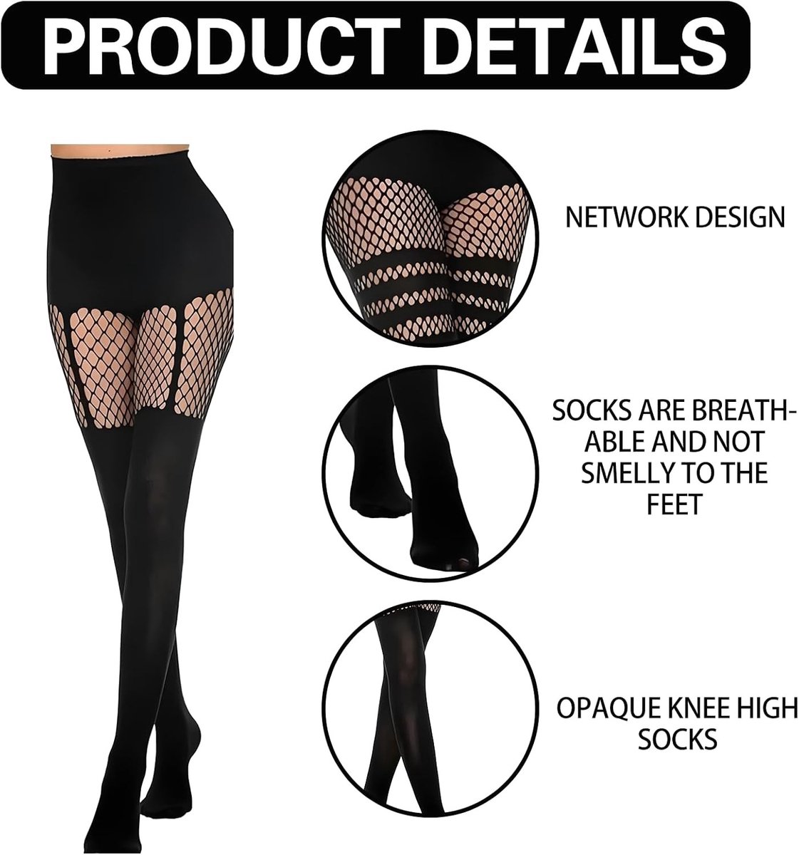 Zwarte Visnet Panty's voor Dames met Overknee Patroon - Rekbare Opaque Kousen voor Feest, Halloween en Cosplay