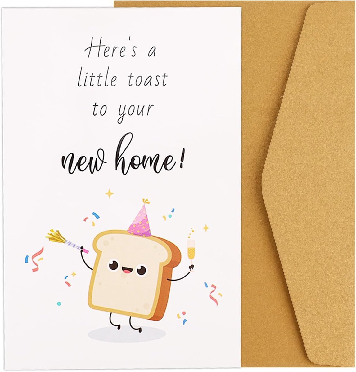 Grappige huiswarming kaart voor stellen, felicitatiekaart voor een nieuw huis, originele kaart met toast voor vrienden
