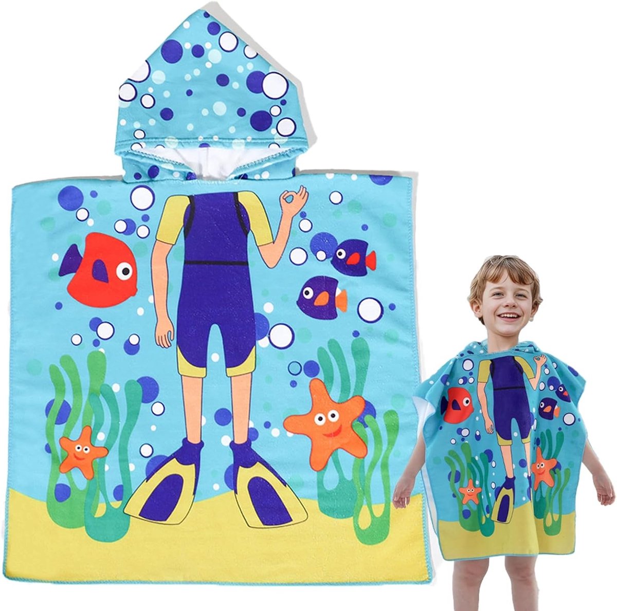 Zachte en Absorberende Badponcho voor Kinderen van 3-8 Jaar - Kapdoek voor Zwembad en Strand, Ideaal voor Jongens en Meisjes