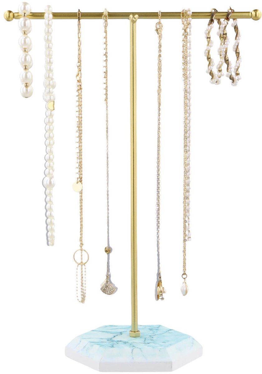 Sieraden-organizer met marmeren basis - gouden frame - sieradenstandaard voor kettingen en armbanden - ShopVlot