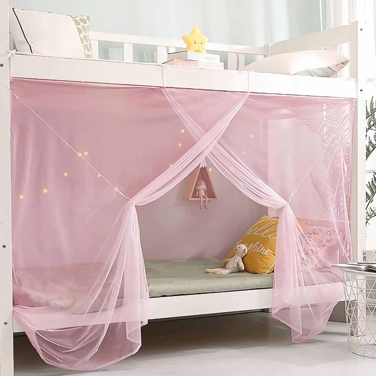 Bedluifel gordijnen 8-hoekig - roze - geschikt voor 1-1,8M bed - perfect voor slaapzaal - ShopVlot