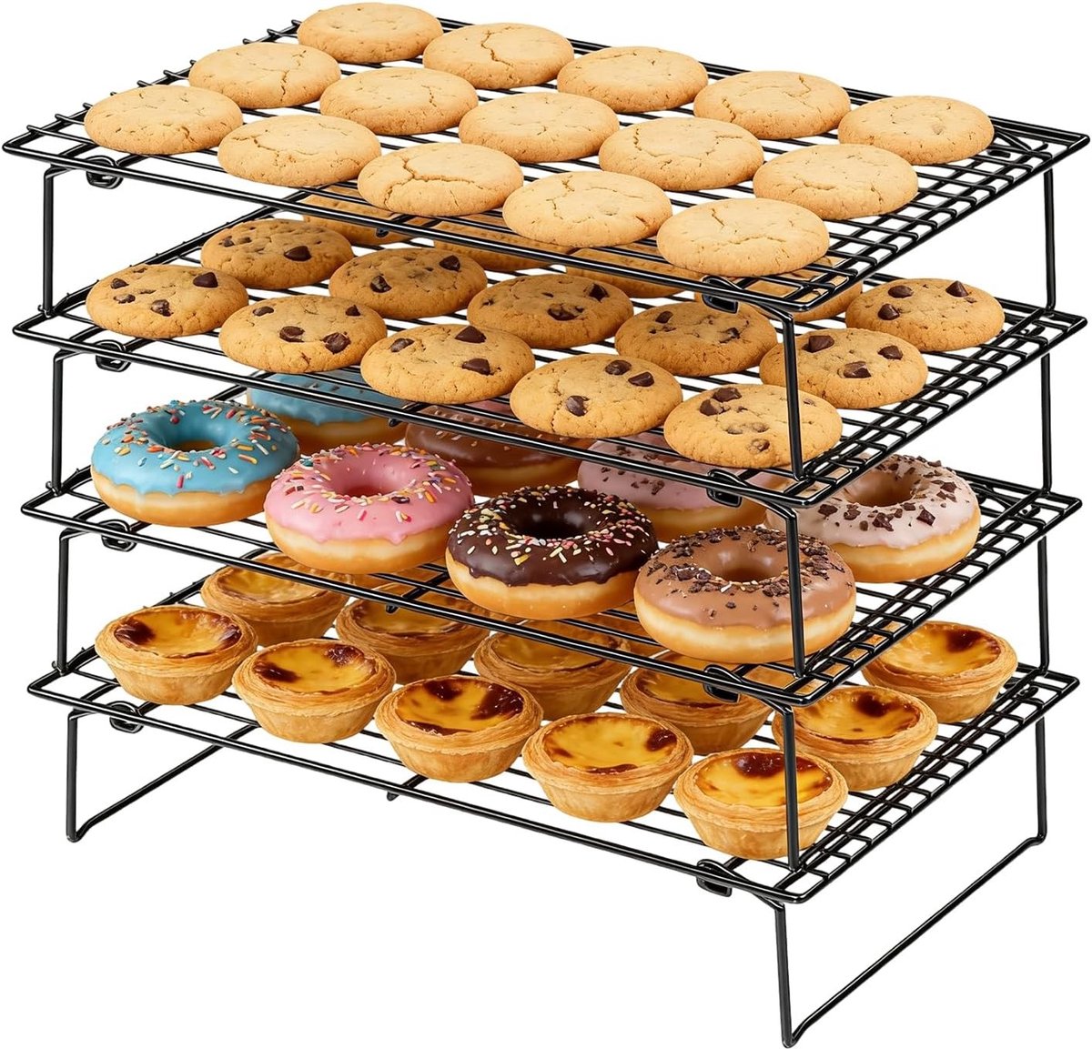 Koelrekken voor Koken en Bakken, 4 Laags Vouwbaar Ontwerp, 26 x 41 cm, Perfect voor Koekjes, Oven- en Vaatwasserbestendig, Antiaanbaklaag en BPA-vrij