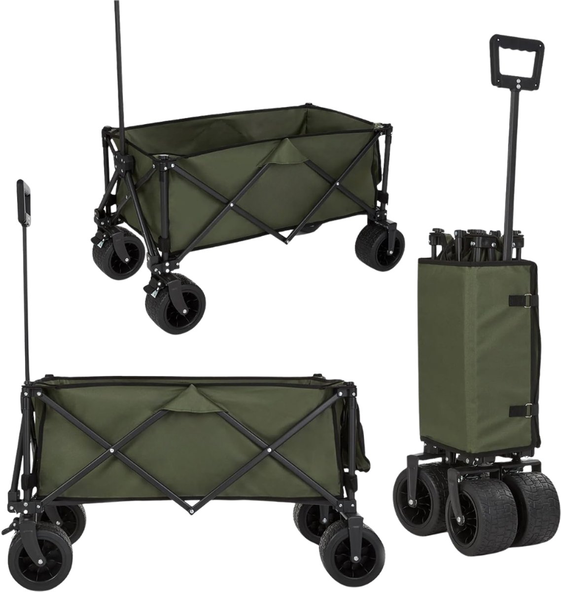 Verte Bolderkar - Handkar Met Transportwielen Caro-Handkar Met Stevige PVC-Wielen - Ideaal Voor In De Tuin En Op Het Strand - Met Verstelbare Rugleuning - Olijfgroen