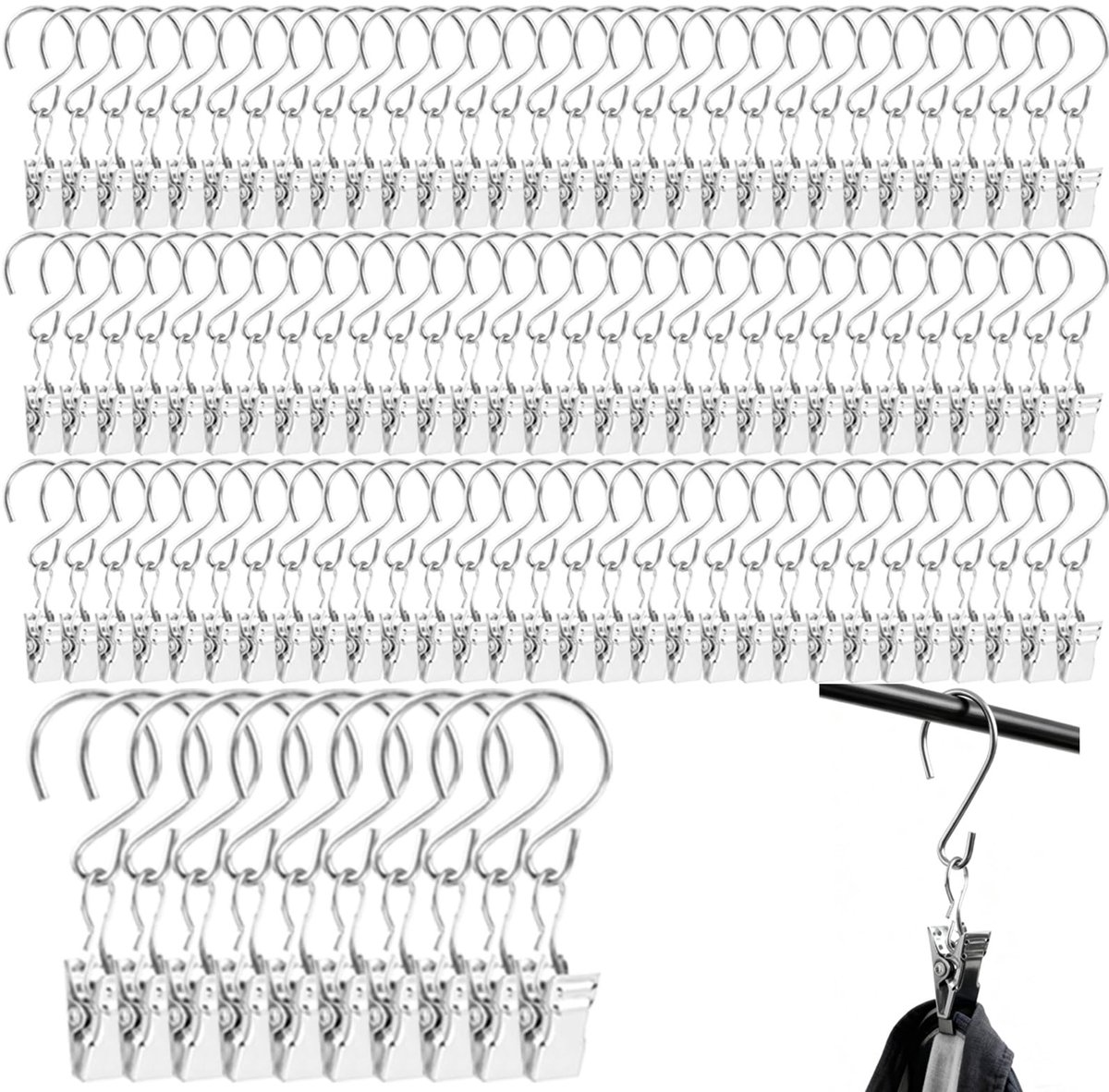 S-haak Clips 100 Stuks - Roestvrijstaal - Stevig en veelzijdig - Perfect voor sfeerverlichting - ShopVlot