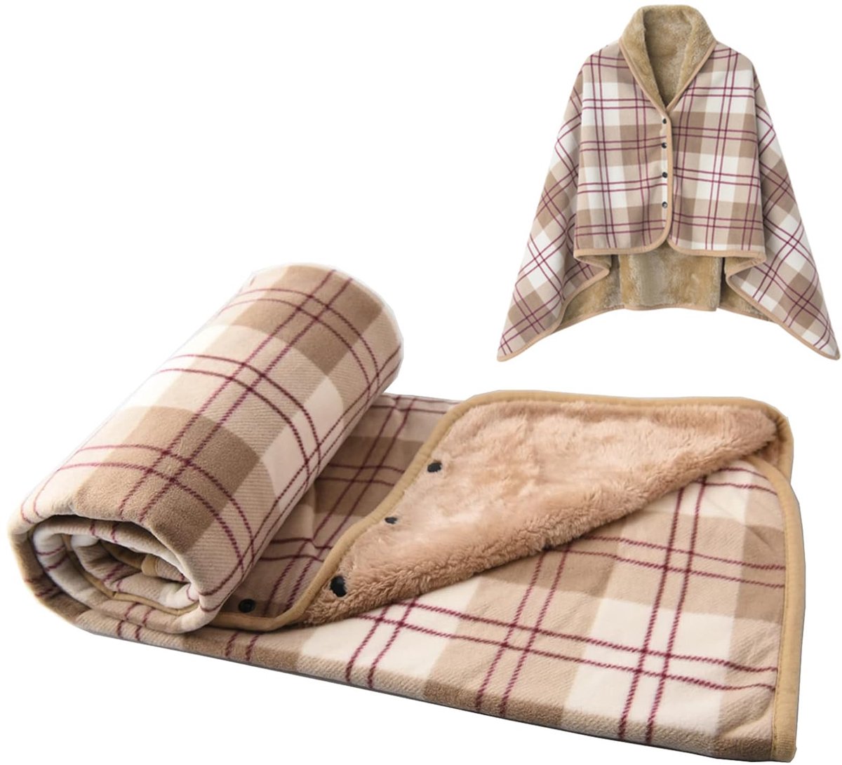 Damesponcho fleece - geruite schootdeken - comfortabele omslagdoek - perfecte dekking voor bank en kantoor - ShopVlot