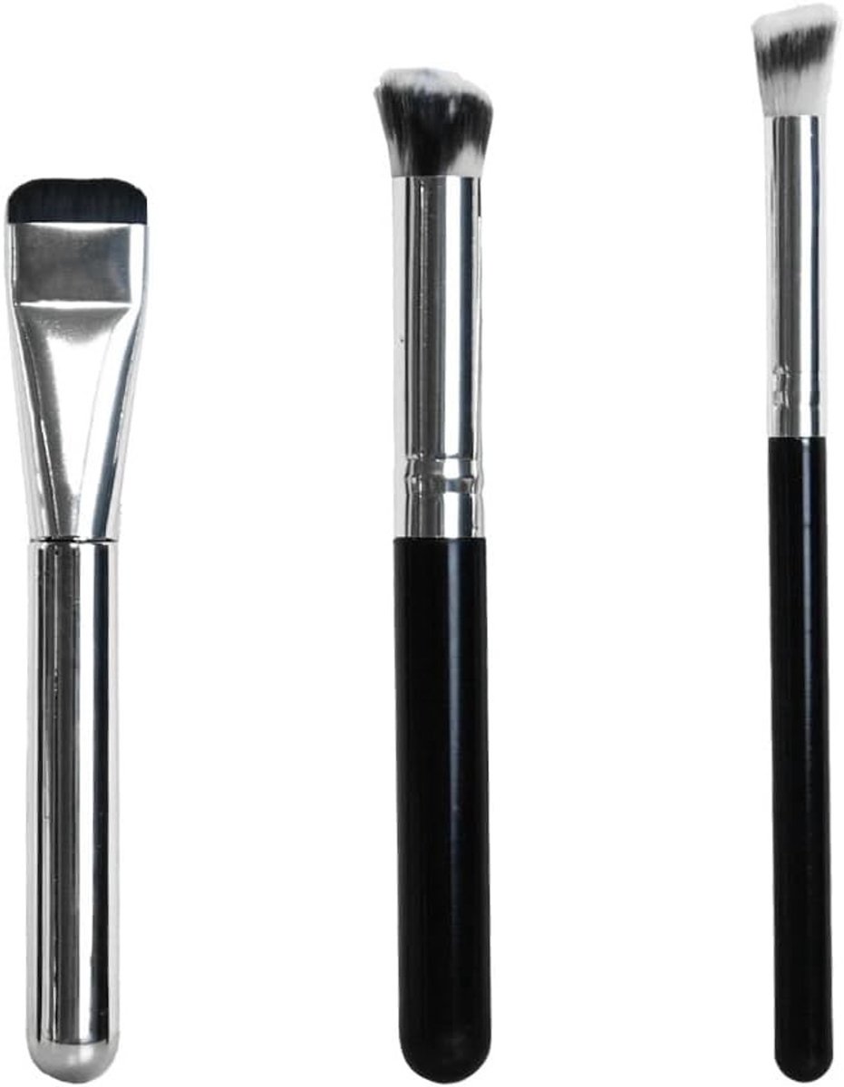 Complete Set van 3 Make-upkwasten voor Foundation en Concealer, Inclusief Liquid Foundationkwast en 2 Kleine Ronde Kwasten voor Hiding en Contouren (Zwart)