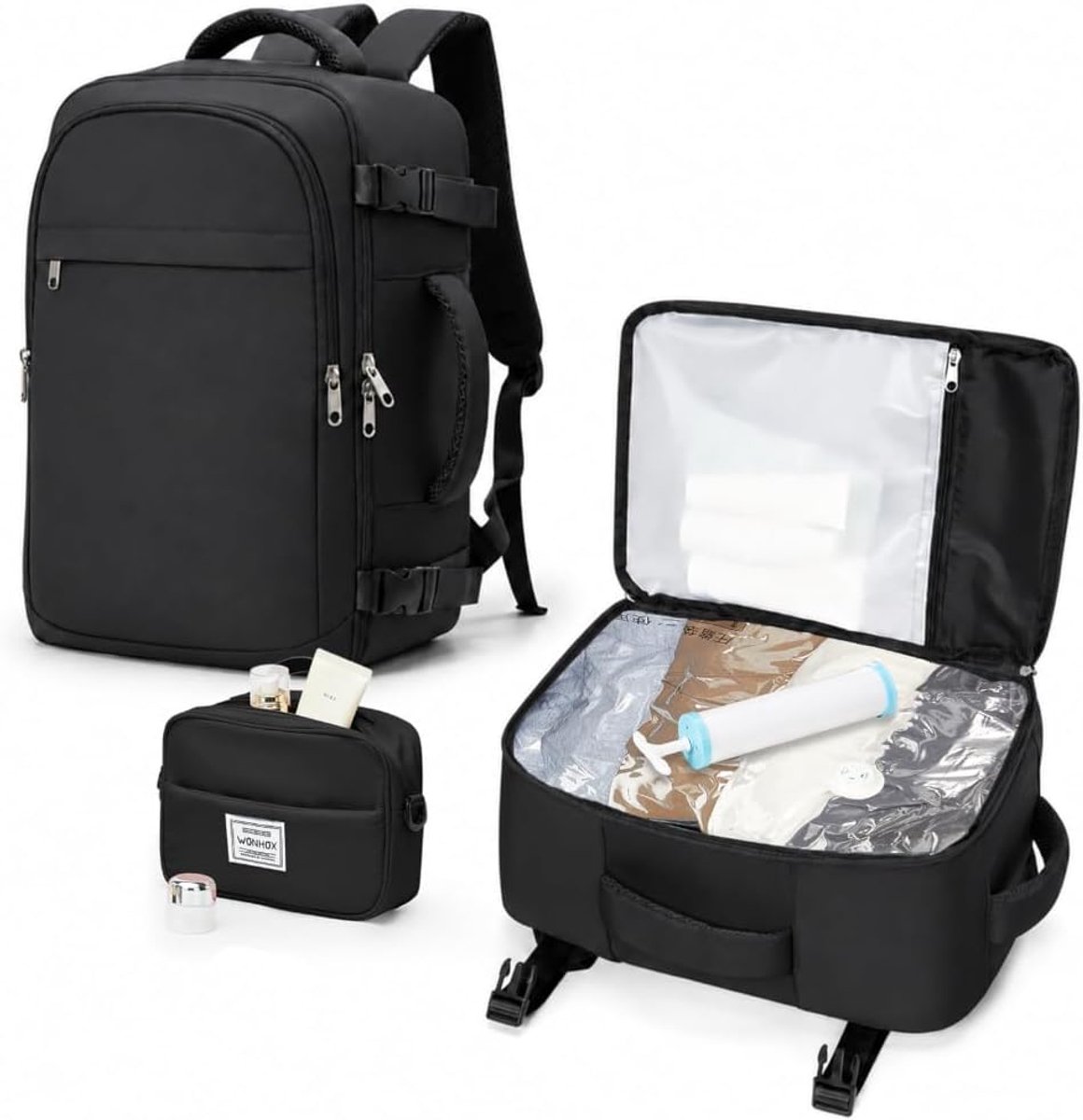 vacuum backpack travel,Ryanair Carry on,Backpack with Air Pump,Vacuum Seal Compression Backpacks, black -3, Casual - ShopVlot