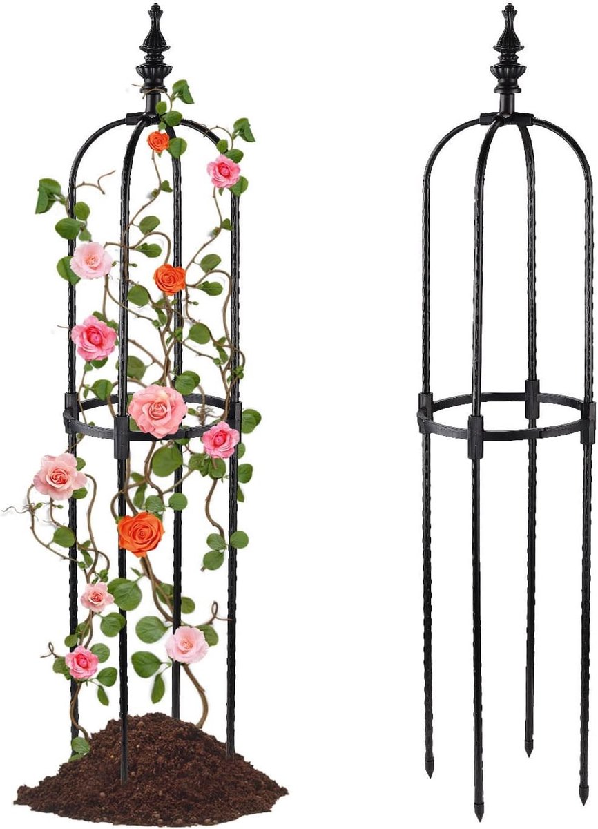 Zwarte Plantsteun Torenobelisk voor Klimplanten en Bloemen, Tuin Trellis Accessoires voor Thuis en Tuin (90cm)