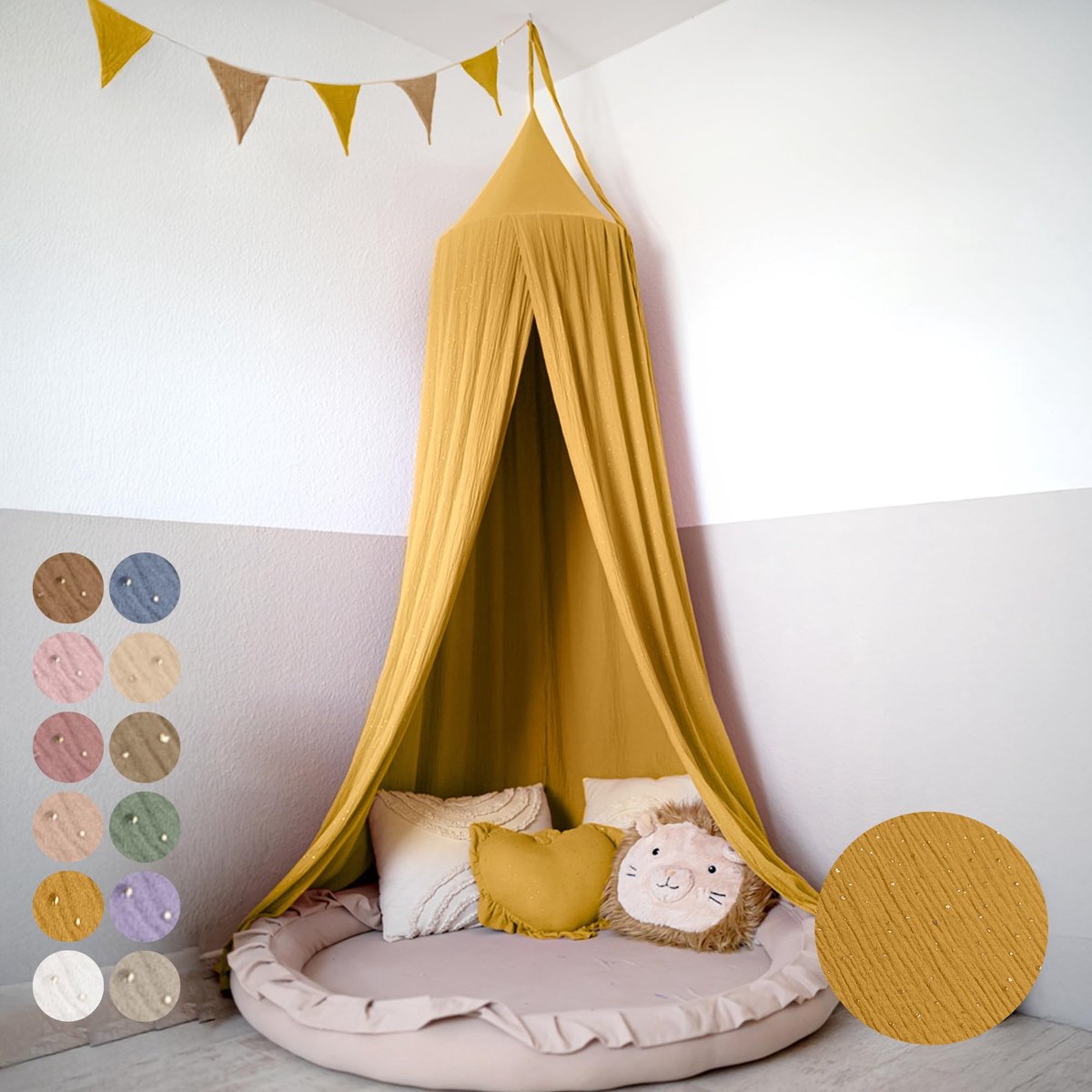 Baldakijn kinderkamer 100% katoen - bedhemel met gouden applicatie - 12 kleuren - decoratie voor babybed - ShopVlot
