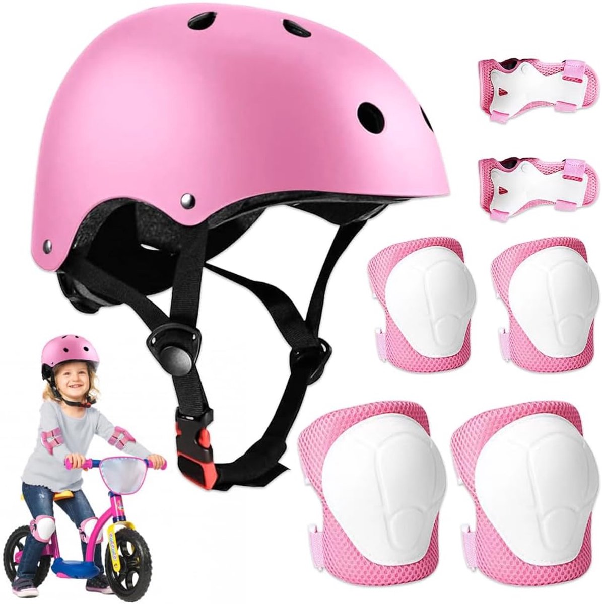 Kniebeschermers voor kinderen met helm - 7-in-1 kinderbeschermingsset Verstelbare elleboogbeschermers en polsbeschermers Inlineschaatsbeschermers voor fietsen - skateboarden - skeeleren - scooter