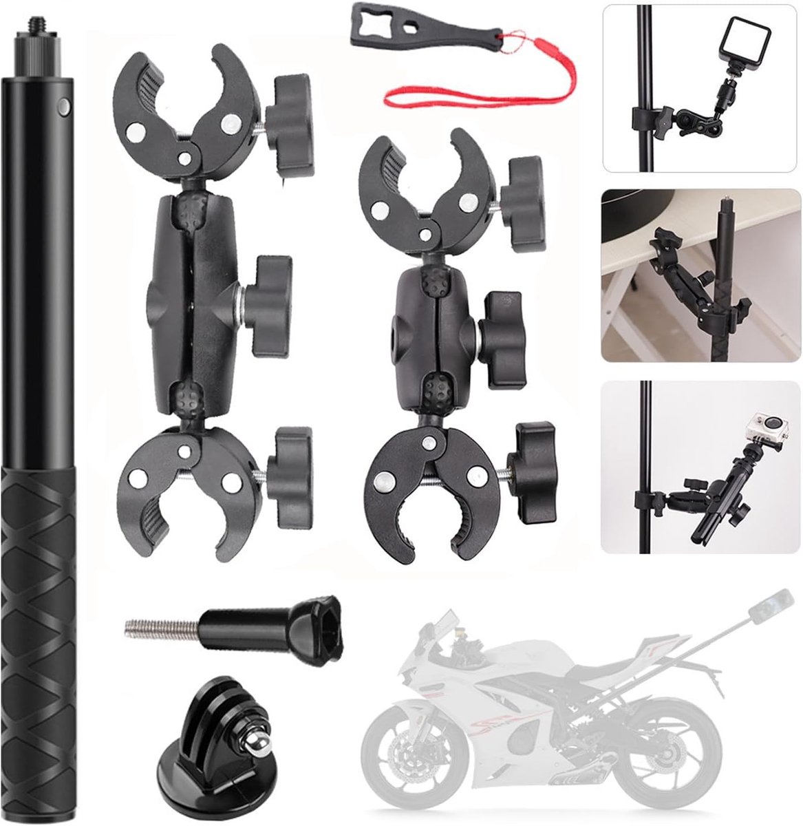 Camera Houder met 360 Graden Rotatie en Dubbele Klem voor Action Cameras en Accessoires